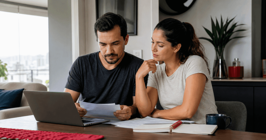 Casal organiza documentos para financiamento imobiliário em Guarulhos